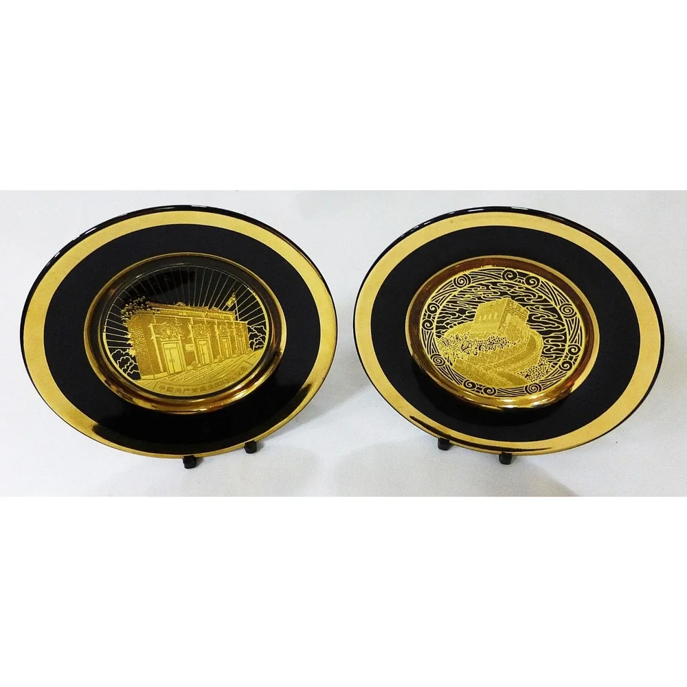 Vtg Abbo 24k gold China plates home decor‎ old money lot of 2 Florentine o